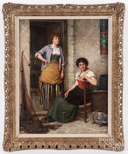 Oil on canvas of two peasant women