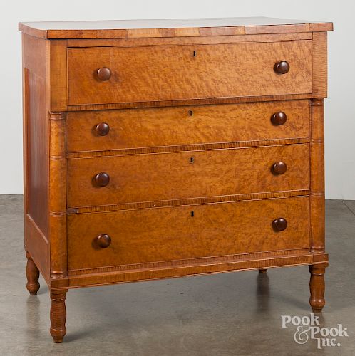 Sheraton cherry and curly maple chest of drawers