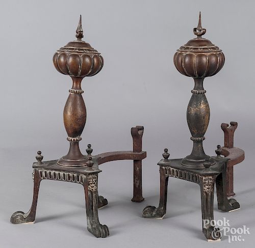 Pair of copper and brass andirons