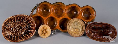 Five redware or earthenware food molds