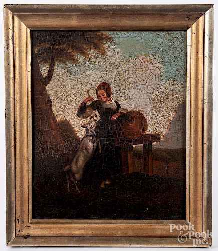 Continental oil on board woman and lamp