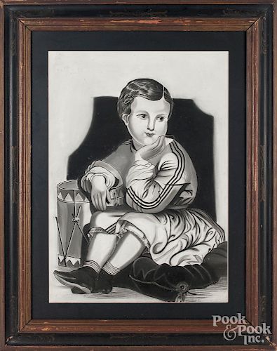 Gouache portrait of a boy in grisaille