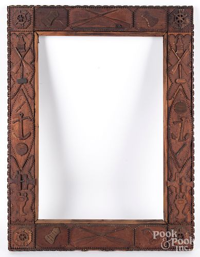 Carved frame with nautical motifs, etc.