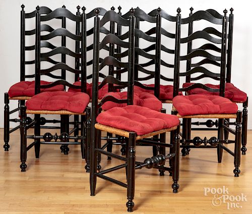 Set of eight reproduction ladderback chairs