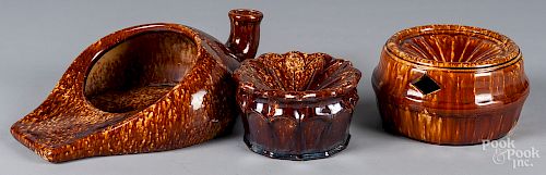 Two Bennington spittoons, together with a bed pan