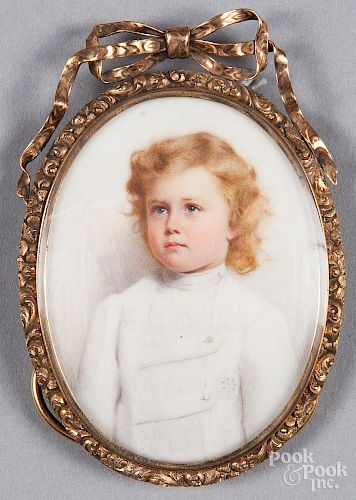 Miniature watercolor on ivory portrait of a child