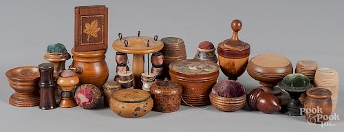 Group of wooden sewing accessories