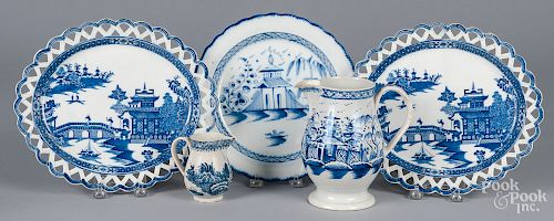 Five pieces of Canton style pearlware