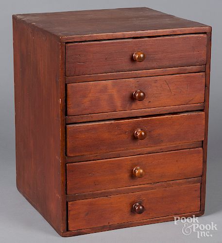 Pine tabletop five drawer cabinet