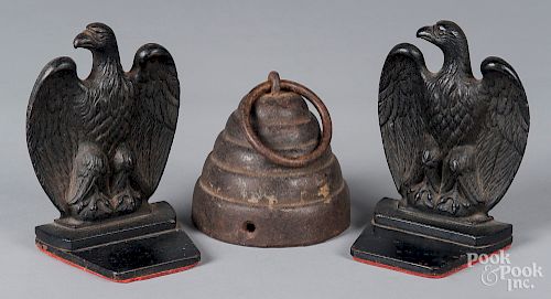 Pair of cast iron eagle bookends, etc.