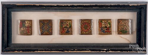 Two sets of six framed miniature medallions