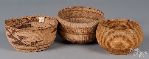 Three West Coast Native American basketry bowls