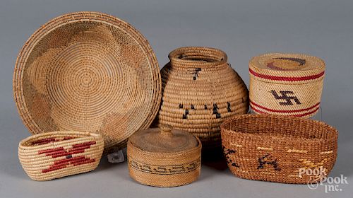 Six West Coast Native American basketry items