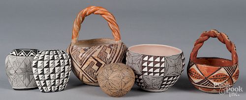 Seven pieces of Native American pottery