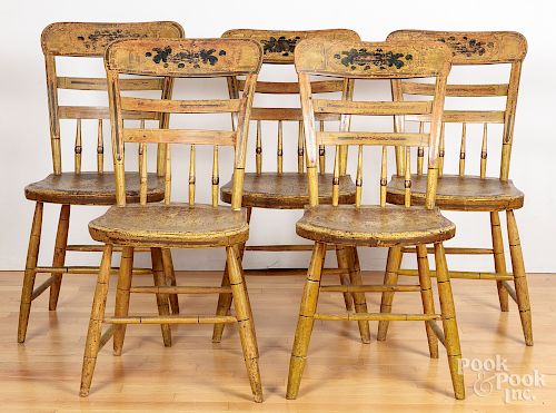 Set of five New England painted dining chairs