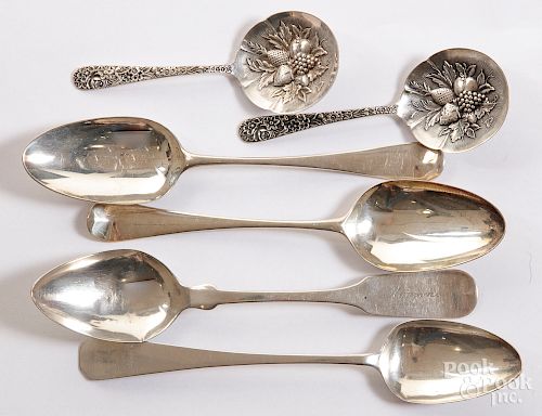 Silver spoons, mostly sterling grade