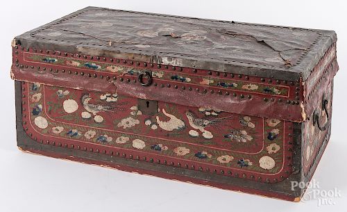 China Trade painted leather camphorwood trunk