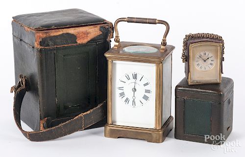 Two cased French brass carriage clocks