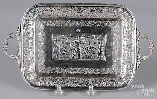 Persian engraved silver tray