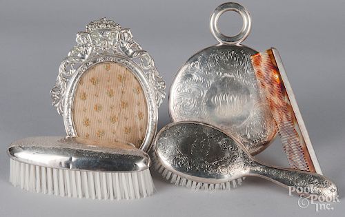 Four-piece sterling silver mounted dresser set