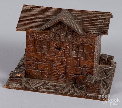 Carved pine stone cottage lidded box