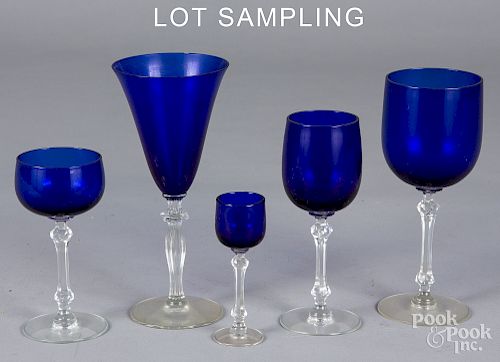 Collection of cobalt glass stemware