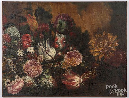 Old Master oil on canvas floral still life