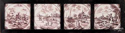 Four framed Dutch Delft tiles