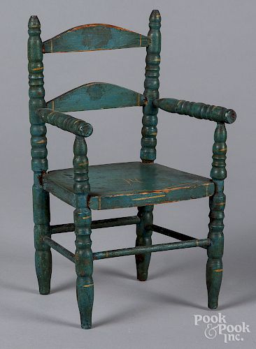 Blue painted doll chair