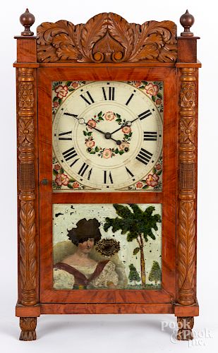 Painted and carved mahogany mantel clock