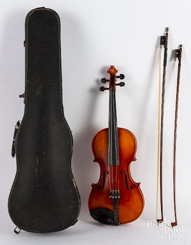 Ton-Klar maple violin, with case and two bows.