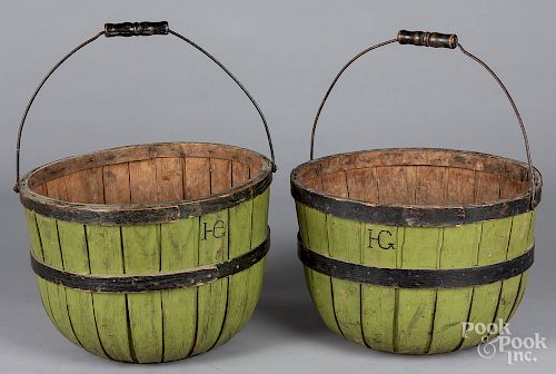 Pair of painted apple baskets