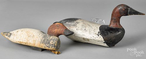 Two carved and painted canvasback duck decoys