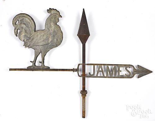 Copper rooster weathervane with James plaque