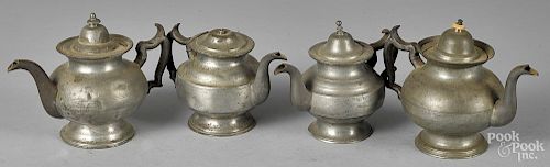 Four American pewter teapots