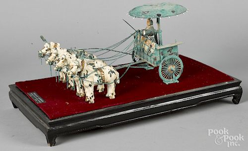 Chinese bronze model of a chariot and horses
