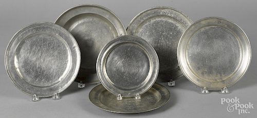 Six pewter plates