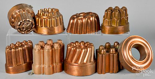 Nine copper food molds