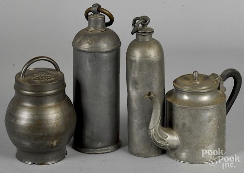 Three Continental pewter flasks