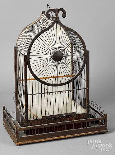 Victorian wire and pine birdcage