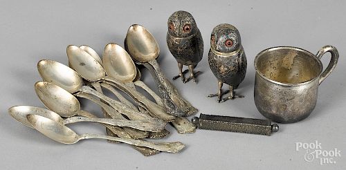 Pair of German silver owl shakers