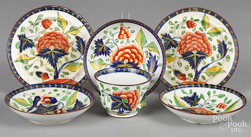 Six pieces of Gaudy Dutch grape pattern porcelain