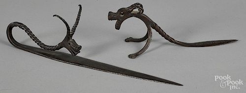 Arts and Crafts wrought iron letter opener