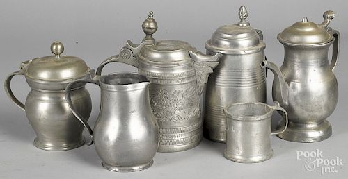Six pieces of Continental pewter hollowware