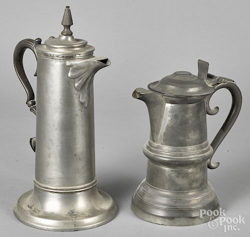 Two American pewter flagons