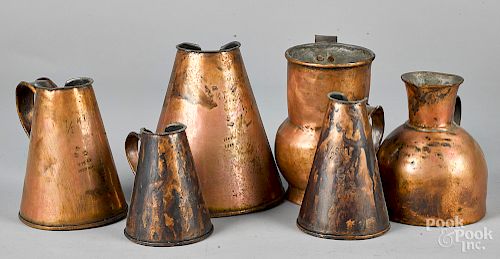 Six copper vessels