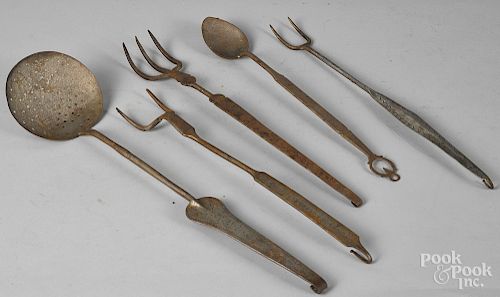 Five wrought iron utensils