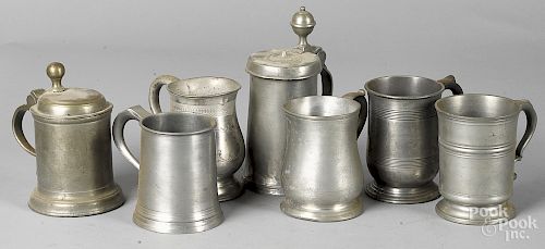 Five English pewter mugs