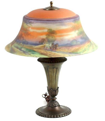 W Macy Pairpoint Reverse Painted Scenic Table Lamp