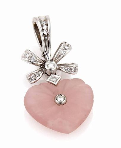 Faberge Platinum Diamond Quartz Heart Bow Pendant